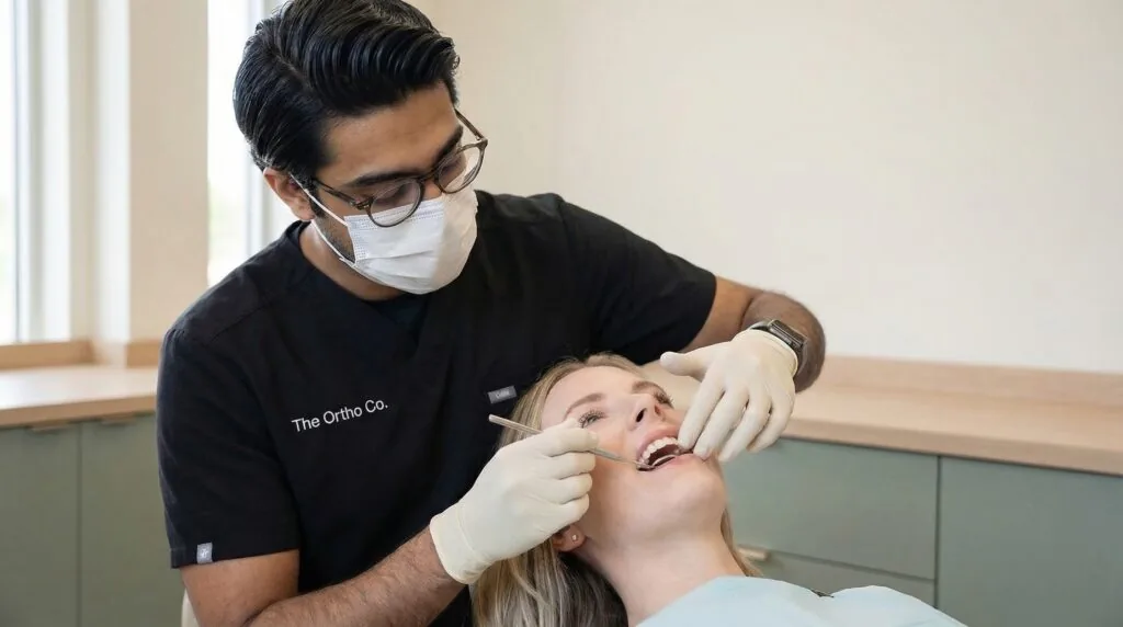 Dr. Patel evaluating a patient's bite
